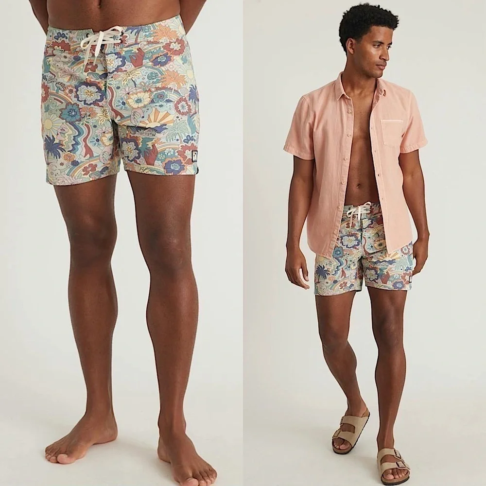 NWT MARINE LAYER Men’s Groovy Vintage Tropical Print 6.5” Inseam Board Shorts 30
